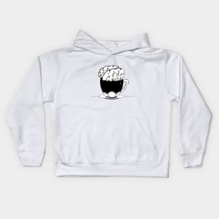 Cup Of Brain Black and white line art illustration by shoosh Kids Hoodie